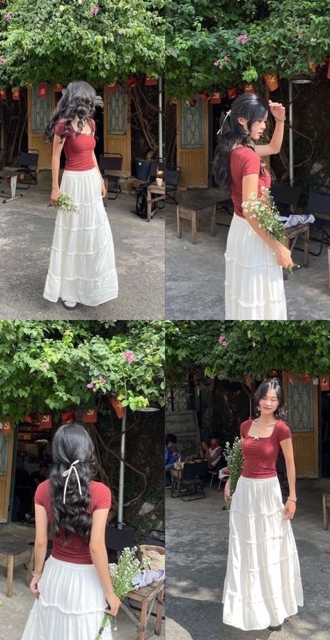 Korean Spring Outfit, Summer Outfits Asian, Florist Outfit, Top And Skirt Outfit, Modest Girly Outfits, Simple Style Outfits, Indian Dresses Traditional, Everyday Fashion Outfits, Quick Outfits