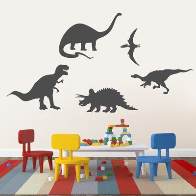 Sweetums Wall Decals 5 Piece Dinosaur Wall Decal Set Color: Dinosaur Bathroom, Alphabet Wall Decals, Dinosaur Decor Bedroom, Red Dinosaur, Dino Room, Dinosaur Wall Decals, Bible Wall Decals, Map Wall Mural, Large Wall Decals