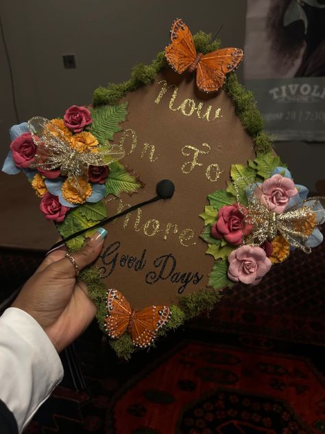 Sza Cap Decoration Graduation, Cap Graduation Decoration Ideas, Garden Graduation Cap, Graduation Cap And Gown Decoration Ideas, Sza Inspired Graduation Caps, Grad Cap Inspo Sza, Graduation Cap Designs Lyrics, Hadestown Graduation Cap, Strawberry Shortcake Graduation Cap