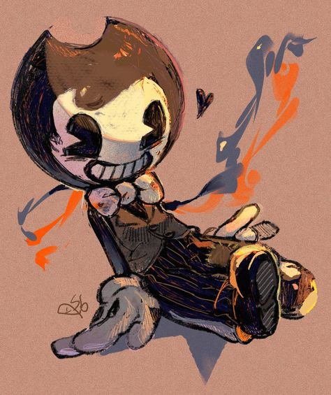 Cute Bendy Art, Bendy Pfp Icon, Bendy And The Dark Revival Fanart, Bendy Pfp, Bendy Art, Easy Dragon Drawings, Creepy Games, Ink Demon, Little Misfortune