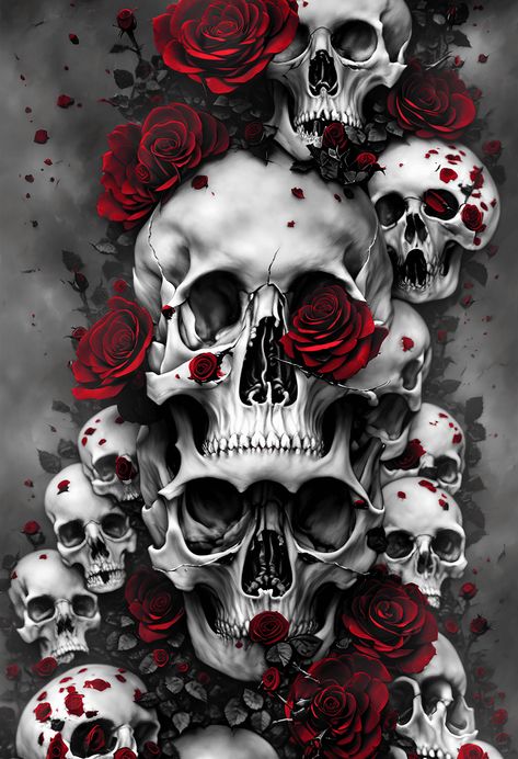 Skull Artwork Illustrations, Skull Rose Tattoos, Blue Roses Wallpaper, Skull Girl Tattoo, Grim Reaper Art, Skull And Roses, Lovely Flowers Wallpaper, Skull Illustration, Skull Artwork