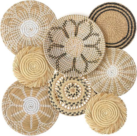 Amazon.com - Xuhal Set of 8 Hanging Woven Wall Basket Handmade Decorative Rustic Boho Wall Basket Decor Handcrafted Wicker Round Seagrass Basket Wall Art for Home Kitchen Farmhouse Table Living Room (Classic) Kitchen Farmhouse Table, Boho Wall Basket Decor, Woven Basket Wall Decor, Wall Basket Decor, Woven Wall Baskets, Living Room Classic, Basket Wall Art, Coffee Table Centerpieces, Basket Decor