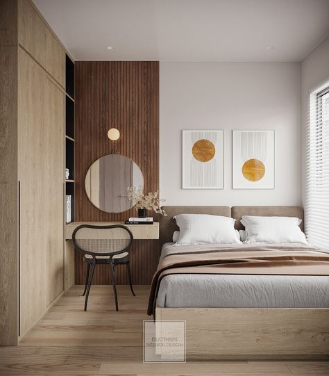 Vinhome Smart City Apartment | Duc Thien :: Behance Small Apartment Interior Design Modern Bedroom, Tiny Modern Bedroom, Air Bnb Room Ideas, Hdb Bedroom Ideas, Minimal Bedroom Design Ideas, Minimalist Bedroom Design Small Rooms, Minimal Small Bedroom, Simple Small Bedroom Ideas, Simple Bedroom Small