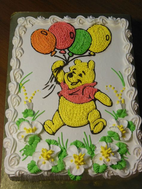 Square Cartoon Cake, Birthday Cake Winnie The Pooh, Pooh Cake Design, Winnie The Pooh Birthday Cake Simple, Winnie The Pooh Cake 2 Tier, Buttercream Winnie The Pooh Cake, Baby Shower Party Food, Cartoon Birthday Cake, Disney Birthday Cakes