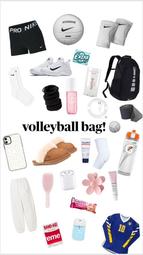 Sports Bag Essentials, Volleyball Outfits Aesthetic, Volleyball Accessories, Volleyball Tryouts, Umgestaltete Shirts, Vollyball Outfits, Volleyball Outfit, Volleyball Bag, Volleyball Skills