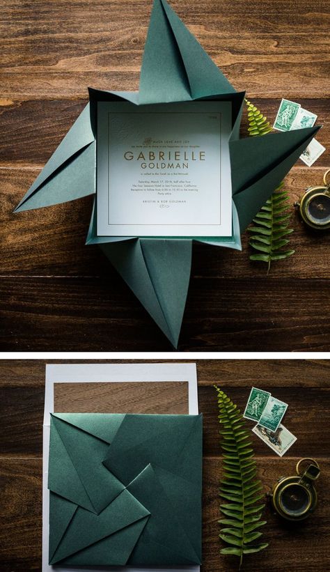 Origami Invitation | Bat Mitzvah | Bar Mitzvah | Simple | Unique | Glitter | Shimmer | Creative Origami Invitation, Origami Invitations, Origami Bat, Origami Wedding Invitations, Origami Ball, Origami Wedding, Creative Origami, Origami Envelope, Bat Mitzvah Invitations