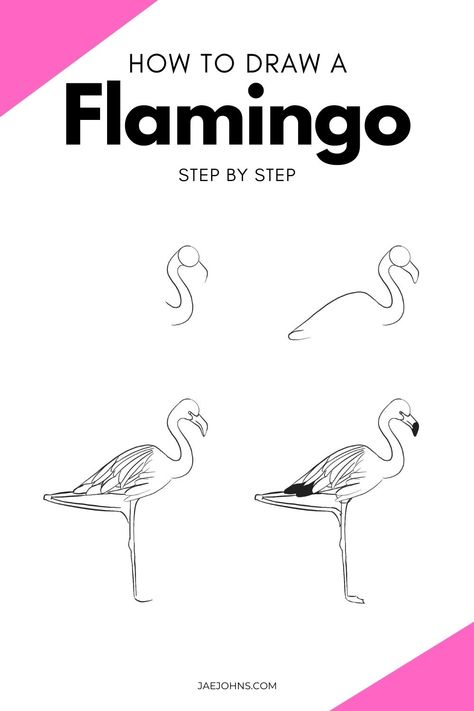 How to Draw a Flamingo Step-by-Step Drawing Feathers Step By Step, How To Draw A Flamingo Step By Step, Flamingo Drawings, Draw A Flamingo, Watercolor Crafts, Flamingo Drawing, Unique Birds, Water Shape, Duck Feet