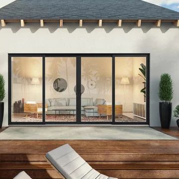 Sliding Patio Doors - Photos & Ideas | Houzz 4 Panel Sliding Door, Pool House With Sliding Glass Doors, Pocket Sliding Glass Doors Exterior, Full Open Patio Doors, Cottage Sliding Doors, Glass Sliding Patio Doors, Black Sliding Doors Patio Modern, Sliding Outdoor Doors, Pvc Sliding Doors