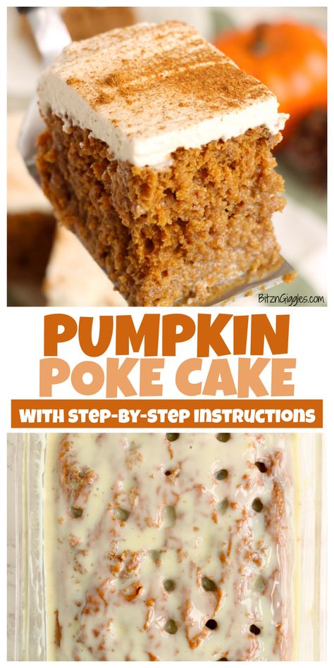 The air is getting colder, and that can only mean one thing! Pumpkin season is in full swing! This easy Pumpkin Poke Cake recipe is loaded with delicious pumpkin flavor, which means it’s basically Fall in a cake! Pumkin Poke Cake, Pumpkin Poke Cake Recipe, Pumpkin Poke Cake, Spice Cake Mix And Pumpkin, Brown Sugar Frosting, Poke Cake Recipe, Frozen Pumpkin, Sugar Frosting, Pumpkin Spice Cake