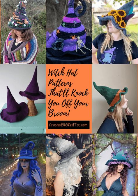 Crochet Halloween Hat, Crochet Witch Hat, Witch Headband, Cat Hat Pattern, Crochet Witch, Crochet Hat Tutorial, Witches Hats, Hat Patterns Free, Crochet Twist