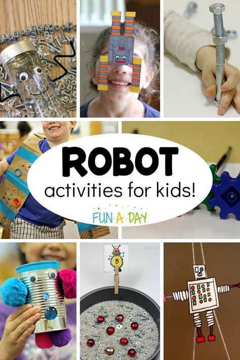 Super fun robot activities to try with the kids today. They’re great for a preschool robot theme, summer camp, or just because! Robot Sensory Activities, Robot Week Preschool, Robotics For Preschoolers, Preschool Robotics Activities, Gears Preschool Activities, Preschool Inventions Theme, Preschool Inventors Activities, Invention Theme Preschool, Robot Kindergarten Activities