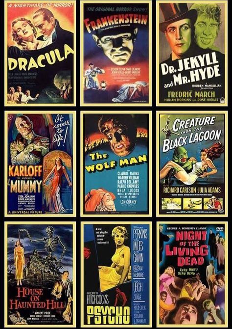 Horror movie posters Vintage Monster Movie Posters, Universal Monsters Wallpaper, Old Horror Movie Posters, Classic Horror Movies Posters, Movies Wallpaper, Ronald Colman, Paint Inspo, Horror Vintage, Old Movie Posters