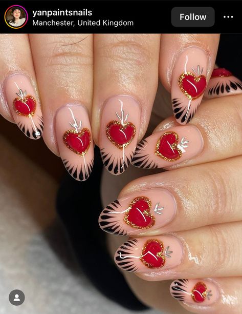 Neon Heart Nails, Sacred Heart Nails, Nail Art Valentines, Pedicure Tips, Historical Recipes, Witchy Nails, Art Valentines, Immaculate Heart, Lovely Nails