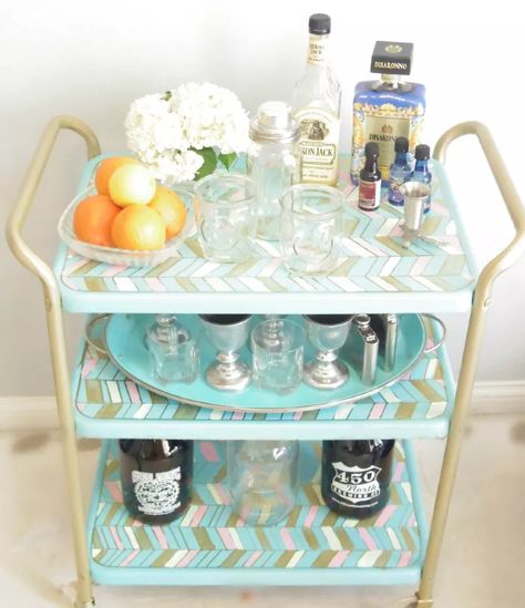 DIY Beautiful Bar Cart | Hometalk Bar Cart Hack, Painting Rusted Metal, Bar Cart Ideas, Diy Bar Cart, Metal Cart, Aqua Paint, Gold Bar Cart, Garage Sale Finds, Cart Ideas