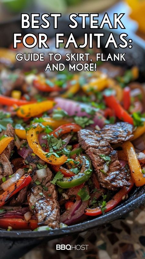 Discover the best steak for fajitas and elevate your Tex-Mex game! Skirt steak is the top choice, but flank, flap, or hanger steak can also deliver delicious results. Visit our blog to learn more about these cuts and save this post for your next fajita night! Steak Fajitas Marinade, Fajitas Marinade, Beef Fajita Marinade, Steak Fajita Marinade, Beef Fajita Recipe, Skirt Steak Fajitas, Steak Marinades, Flank Steak Fajitas, Mexican Steak