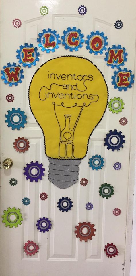 Class Door Decor, Invention Convention, Robotics Club, Classroom Door Decorations, Steam Ideas, Class Door, Classroom Transformation, Ideas Para Manualidades, Open Day