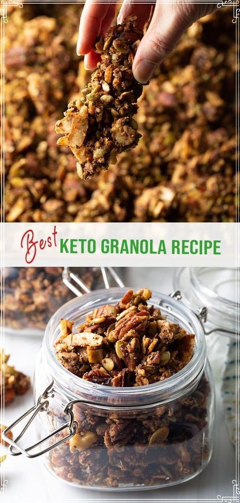 This simple Keto Granola Recipe is loaded with nuts and seeds, and slightly sweetened with keto-friendly sweetener. It’s comforting and satisfying to help you stick to your diet! Low Carb Granola Recipe, Keto Granola Recipe, Nut Granola Recipe, Low Carb Granola, Nut Granola, Keto Granola, Keto Diet List, A Spicy Perspective, Simple Keto