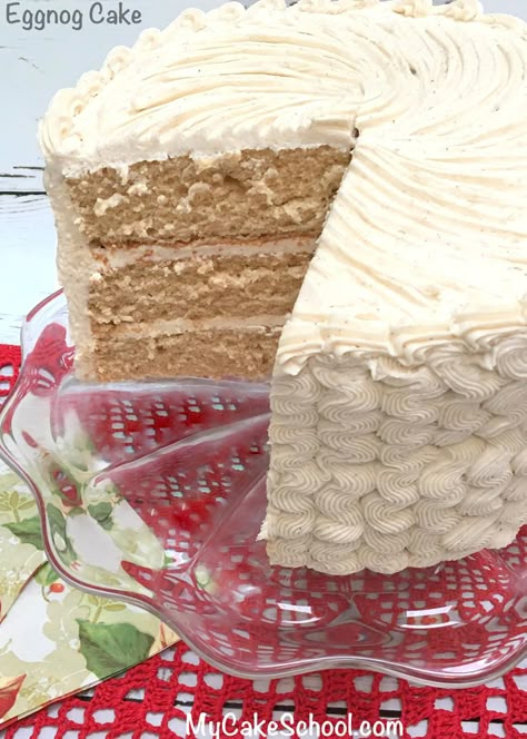 Delicious Eggnog Cake with Eggnog Buttercream. A Scratch Recipe by MyCakeSchool.com! Eggnog Cake Recipe, Eggnog Buttercream, Eggnog Cake, Homemade Eggnog, Eggnog Recipe, Cake Recipes From Scratch, Buttercream Recipe, Christmas Cakes, A Piece Of Cake