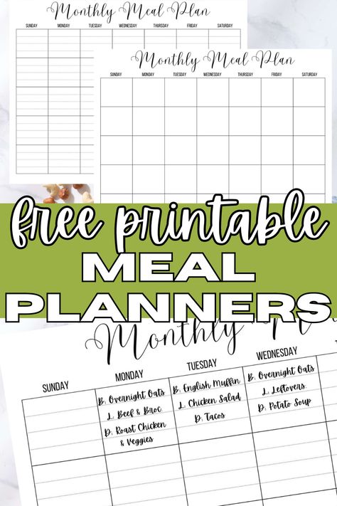 Make meal planning a breeze with these free printable meal planner downloads! Options for weekly menu planning or monthly meal planning included! Meal plan for your family or make an individual meal plan. However you need to use them, these printables are practical and FREE! Weekly Meal Plan Blank Free Printable, Monthly Food Calendar Meal Planning, Meal Planning Binder Printables Free, Weekly Meal Planner Printable Free Menu Planning, Monthly Menu Template Free Printable, Meal Plan Planner, Monthly Menu Planner Printable Free, Monthly Food Calendar, Weekly Menu Planning Printable Free