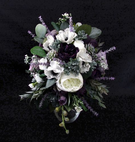 Navy And Burgundy Wedding, Lavender Bridal Bouquet, Bouquet Lavender, Black Bouquet, Cascading Bridal Bouquets, Plum Wedding, Purple Wedding Bouquets, White Ranunculus, Dusty Lavender