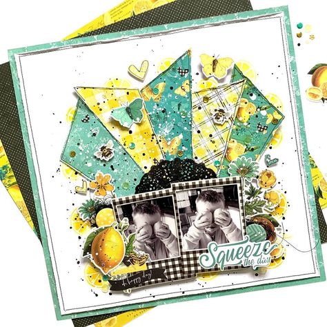 Summer Fun Scrapbook Ideas, Simple Stories Lemon Twist, Simple Stories Layouts, Bendi Cards, Scrapbook Video, Summer Scrapbook Layouts, Scrapbook Gallery, Scrapbook Generation, Squeeze The Day