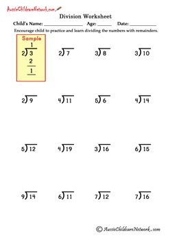 Single Digit Quotient Simple Division Worksheets (with Remainders) - Aussie Childcare Network 3rd Grade Division, Division With Remainders, Simple Division, Guided Reading Organization, Number Words Worksheets, Math Division Worksheets, Division Math, Multiplication Facts Practice, Math Coloring Worksheets