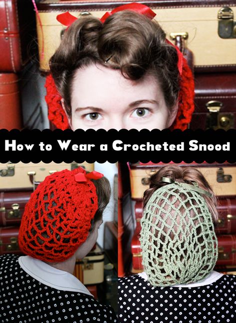 Free Snood Pattern, Snood Hairstyles, Historic Hairstyles, Crochet Snoods, Pinup Inspiration, 1940s Hair, Snood Pattern, How To Wear Headbands, Hair Covers