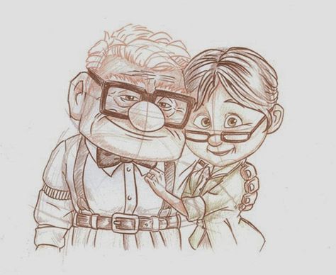 Up Carl Y Ellie, Carl And Ellie, Up Pixar, Disney Drawings Sketches, Disney Pixar Up, Disney Up, Sketches Of People, Disney Art Drawings, Disney Sketches