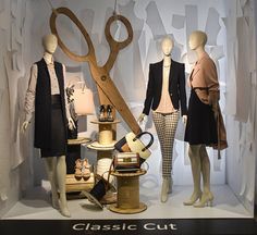 Classic Cut. Redefining Design 2015. Visual Merchandising Arts, School of Fashion at Seneca College. Display Visual Merchandising, Fashion Window Display, Fashion Design School, Clothing Store Design, Fashion Displays, Visual Merchandising Displays, Store Design Boutique, Store Window Displays, Sewing Room Design