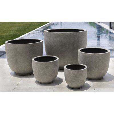 17 Stories Meola Premium Fibreglass Pot Planter Colour: Riverstone, Size: 23.5" H x 27.5" W x 27.5" D Planter Collection, Campania International, Fiberglass Planters, Handmade Pot, Outdoor Pots, Outdoor Flowers, Garden Accents, Cast Stone, Large Planters