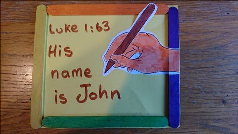 simple craft for Luke 1:63 His Name Is John. Zechariah knew what the angel had said and wrote down “His name is John.” His Name Is John Craft, Elizabeth And Zachariah Craft, Elizabeth And Zechariah Craft For Kids, Hezekiah Sunday School Craft, Deborah And Barack Bible Craft, Sunday School Projects, Preschool Bible, Childrens Bible, Bible Crafts For Kids