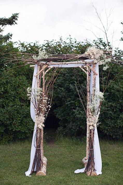 rustic backyard wedding decoration wooden arch with branches and babys breathe flowers sharon litchfield photography Wedding Altar Ideas, Rustic Backyard Wedding, Rustic Arbor, Wedding Arbor Rustic, Backyard Wedding Decorations, Wedding Arbors, Wedding Altar, Altar Ideas, Wedding Arch Rustic