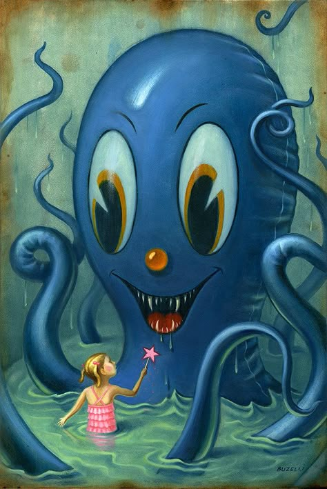 Chris Buzelli Illustrates His Characters with Magical Realism | Hi-Fructose Magazine Cute Monster Art, Octopus Character, Weird Paintings, Anna Weyant, Wacky Art, Surreal Animals, Big Illustration, 80s Illustration, Unique Art Styles