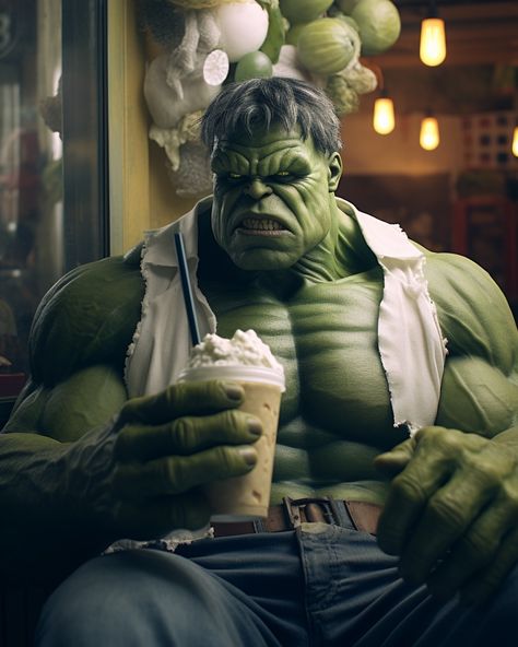 Hulk Drink, Incredible Hulk Tv, The Hulk, Iced Latte, Graphic Designing, Incredible Hulk, Pokemon Art, Coffee Time, Marvel Universe