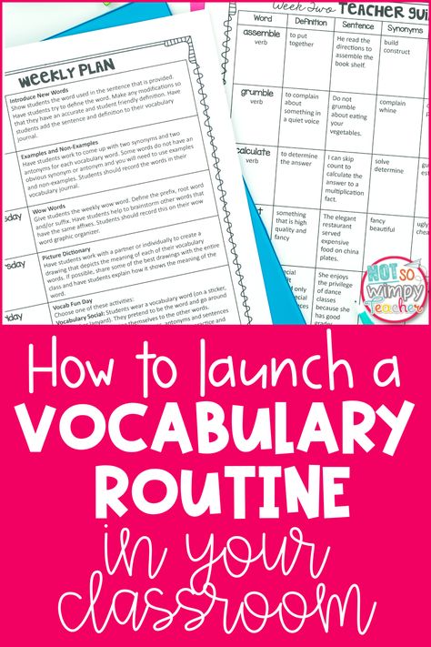 Learn How to Launch a Vocabulary Routine for your classroom this fall, and stay in the groove all year long. Vocabulary Journal Ideas, 4th Grade Vocabulary Words, Vocabulary Lesson Plans, Teaching Prefixes, Vocabulary Journal, Teach Vocabulary, School Vocabulary, Personal Narrative Writing, Wow Words