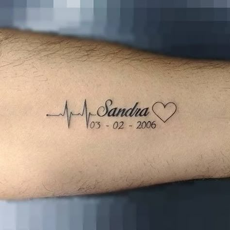 Heart Beat Tattoo Designs For Women, Tattoo Of Names, Tatuaje Ekg, Heartbeat Tattoo With Name, Last Name Tattoo, Pulse Tattoo, Name Tattoos For Men, Ekg Tattoo, Memorial Tattoo Quotes