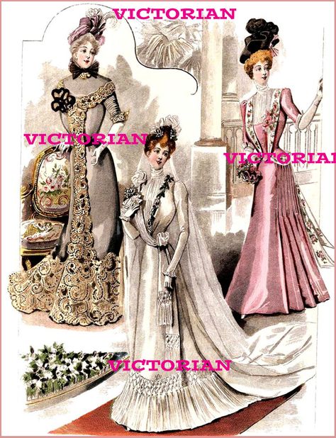 victorian era - Google Search 1900 Fashion Plate, Edwardian Fashion Plates, Edwardian Wedding Dress, 1900 Fashion, Victorian Wedding Dress, Edwardian Wedding, Mode Prints, 1900s Fashion, 20th Century Fashion