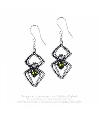 Alchemy Gothic Jewelry, Pewter Earrings, Alchemy Gothic, Spider Earrings, Alternative Jewelry, Steampunk Jewelry, Great Gifts For Mom, Antique Pewter, Emerald Earrings