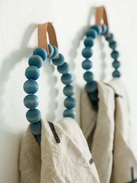 30 DIY Towel Rack Ideas For Home Towel Holder, Wooden Beads, Beads, Wall, Blue