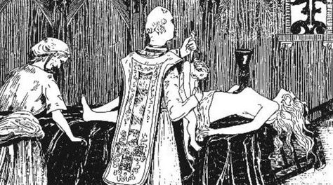 Catherine Monvoisin and the priest Étienne Guibourg performing a "Black Mass" for the mistress of King Louis XIV of France, Madame de Montespan (lying on the altar). (1895) By Henry de Malvost. Black Mass Ritual, Laveyan Satanism, The Satanic Bible, Moral Panic, Black Mass, Aleister Crowley, Black Books, Secret Society, Samhain