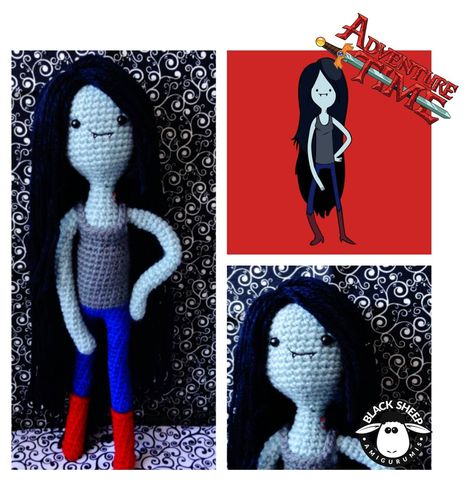 Marceline Abadeer de Adventure Time! encontré la lana justa para su color vampiro :D #amigurumidoll #Amigurumi #hechoamano #handmade #handicraft #diy #horadeaventura #marceline #marcy #adventuretime #vampire #reinavampiro #crochetaddict #crochetdoll #ganchillo Crochet Doll, Crochet Crafts, Adventure Time, Amigurumi, Sewing, Knitting, Crochet, Color