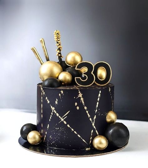 30th Birthday Cakes For Men, 30th Birthday Cake For Women, Black And Gold Birthday Cake, Black And Gold Birthday, Modern Birthday Cakes, 30th Birthday Cake, Birthday Cake For Husband, Cake For Husband, Gold Birthday Cake