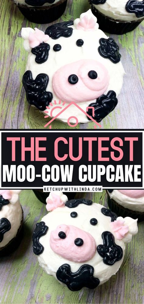 Cow Print Party Food Ideas, Animal Cupcakes Easy, Perfect Cupcake Recipe, Cow Cupcakes, Farm Animal Cupcakes, Cow Cookies, Cow Birthday Parties, Cow Cakes, Cow Baby Showers