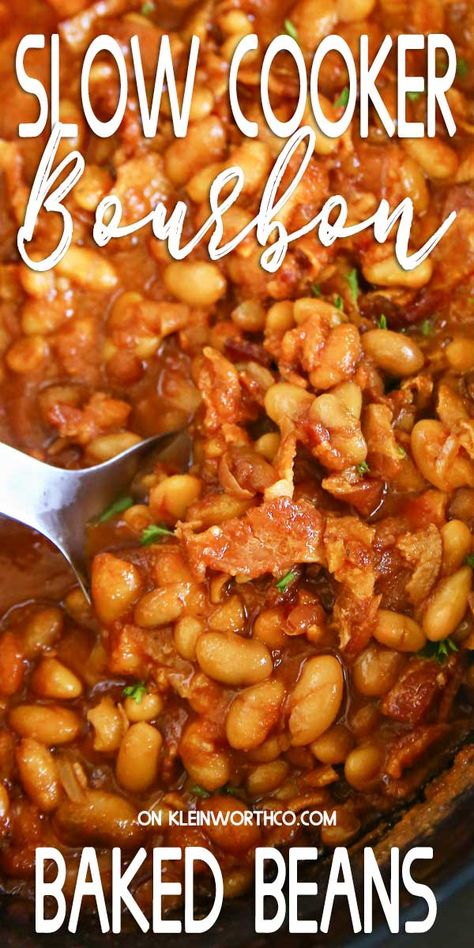 Bourbon Baked Beans Recipe, Best Corn Salad, Baked Beans Recipe Crockpot, Bourbon Baked Beans, Cooking With Bourbon, Beans Recipe Crockpot, Slow Cooker Baked Beans, Delicious Crockpot Recipes, Baked Beans With Bacon