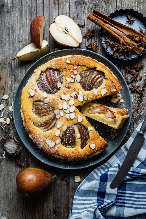 Pear And Almond Tart, Pear Almond, Buckwheat Crepes, Almond Tart, Pear Dessert, Pear Tart, Poached Pears, Cream Filling, Almond Cream