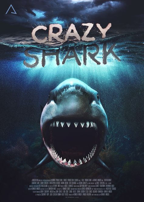 CRAZY SHARK | MOVIE POSTER DESIGN on Behance Illustration Poster Design, Movie Poster Design, Movie Posters Design, Photography Illustration, Illustration Poster, B Movie, Music Covers, Shark Tank, Typography Poster