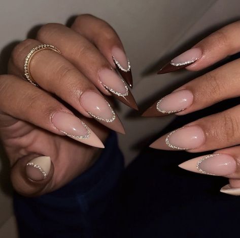 Nude Stiletto Nails, Acrylic Nail Designs Classy, Ballerina Acrylic Nails, Almond Acrylic Nails Designs, Stilleto Nails Designs, Acrylic Nails Nude, Brown Acrylic Nails, Vintage Nails, Cute Acrylic Nail Designs