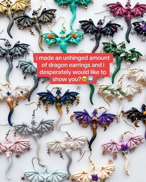 Dragon Clay Earrings, Dragon Earring, Dragon Clay, Cottagecore Crafts, Fantasy Earrings, Polymer Clay Dragon, Clay Dragon, Handmade Clay Jewelry, Dragon Earrings