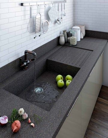 One piece kitchen sink with drainboard Types Of Kitchen Sinks, Types Of Kitchen, Best Kitchen Sinks, Kitchen Luxury, Kitchen Sink Design, Kitchen Modular, Kitchen Interior Design Decor, Kitchen Interior Design Modern, Diy Kitchen Storage