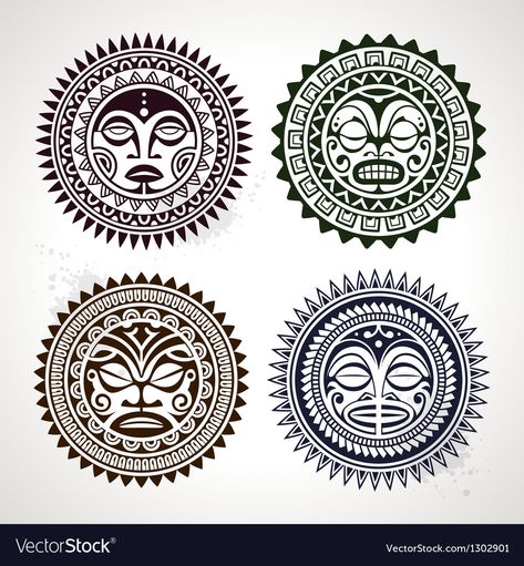 Polynesian Circle Patterns Royalty Free Vector Image Polynesian Tattoo Meanings, Tato Mandala, Ta Moko Tattoo, Sun Symbols, Tato Maori, Tiki Tattoo, Tattoo Band, Filipino Tattoos, Maori Tattoos